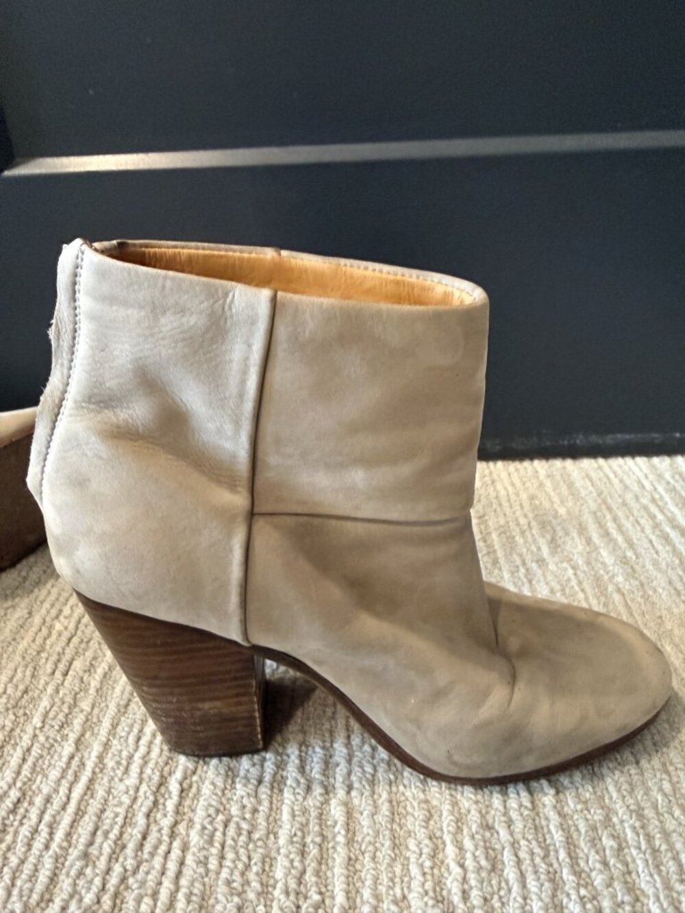 Rag & Bone Harrow Beige Suede Stacked Heel Ankle Booties
